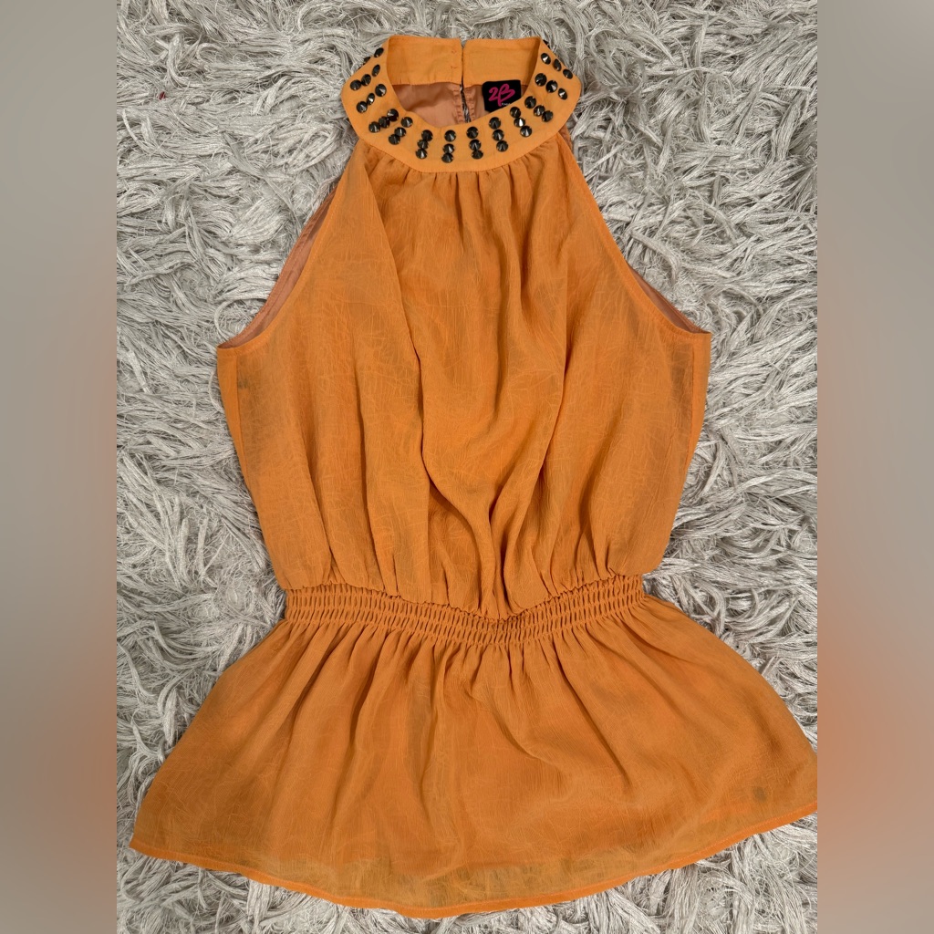 New 2b Bebe Orange Top With Studded Collar